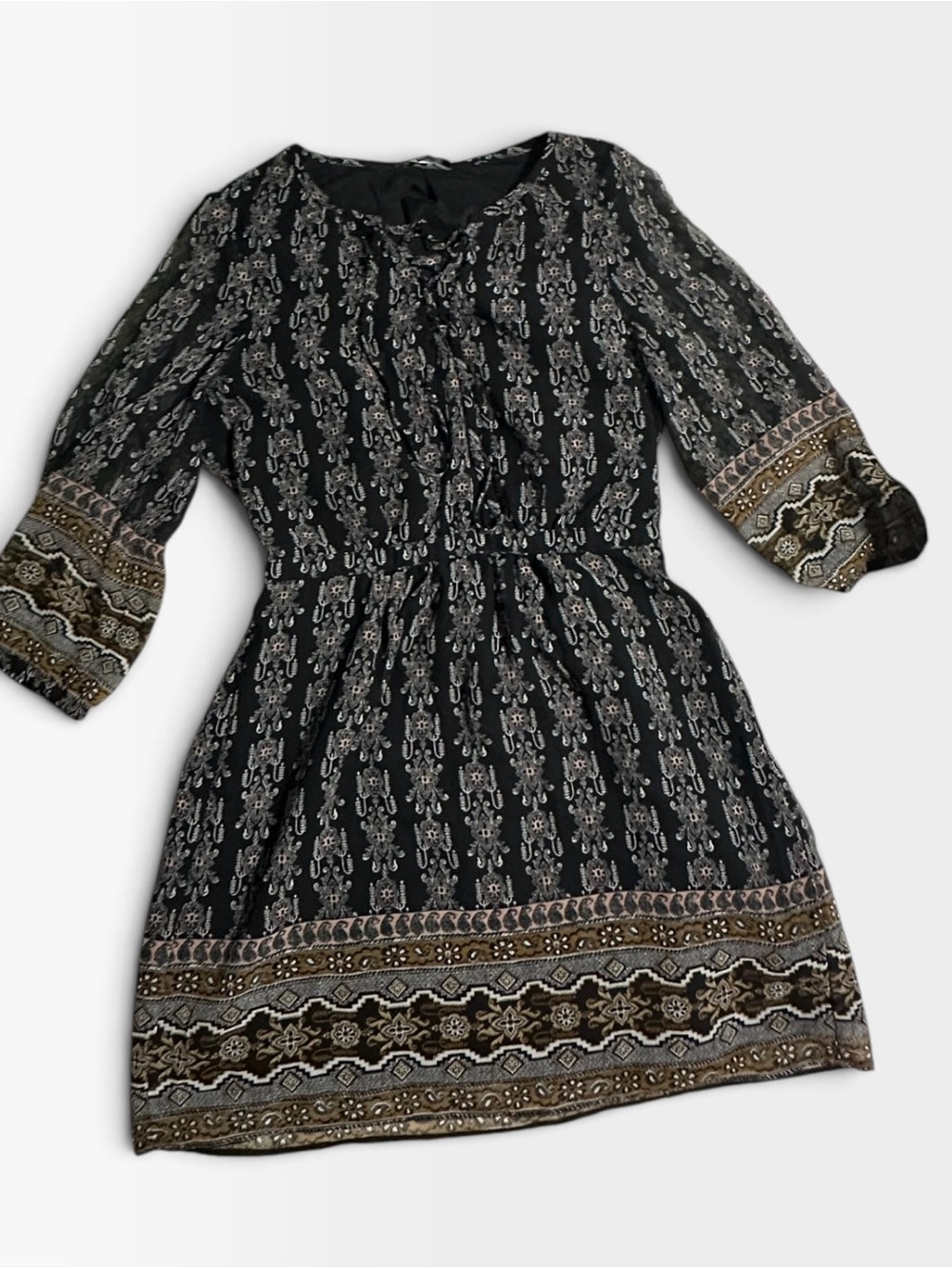 Madewell Black Boho Printed Long-Sleeve Dress